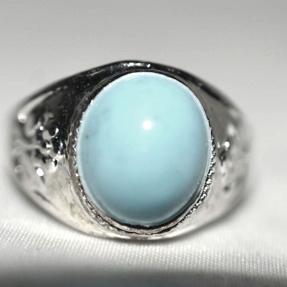 Trendy Robin Egg Blue Oval Stone Flower Etched Silver Tone Sizes 10,11 &13 Rings